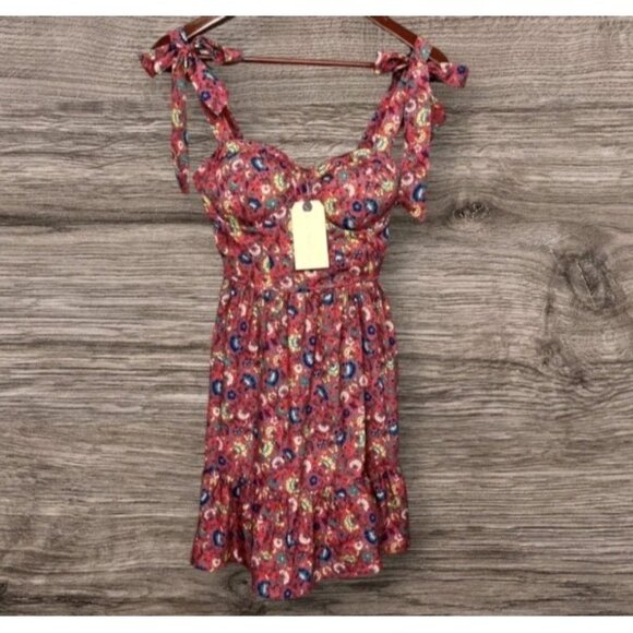 NWT BOG Collective Sundress Floral Bustier Halter Ruffle Hem Mini  Boho Sz Small - Picture 1 of 12